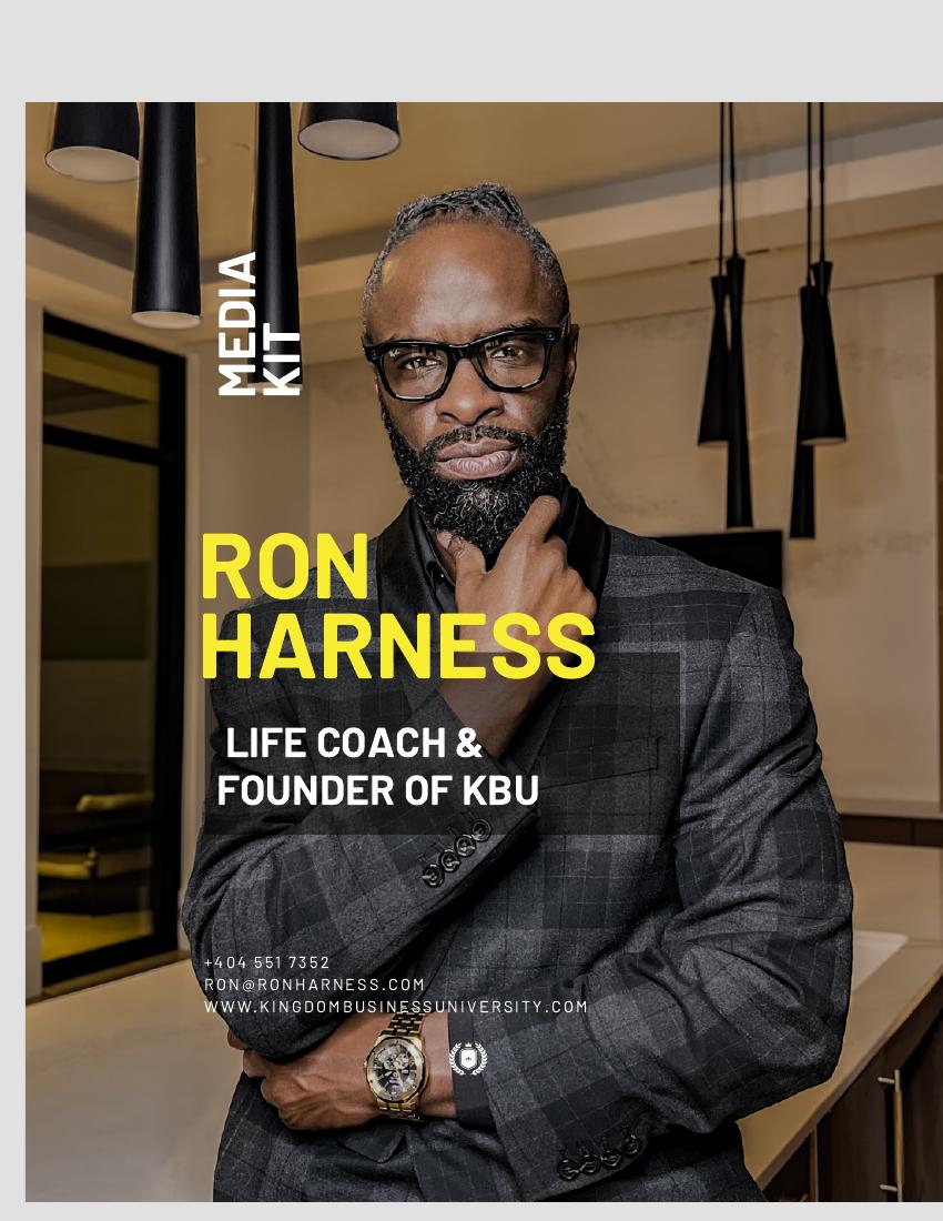 The original media kit cover introducing Ron Harness, life coach and founder of KBU