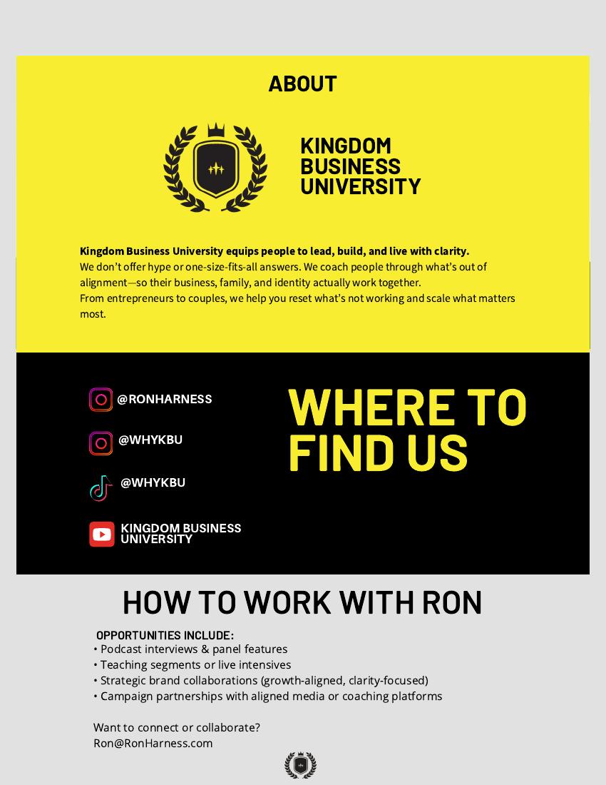 The media kit’s KBU overview, contact details, and collaboration opportunities