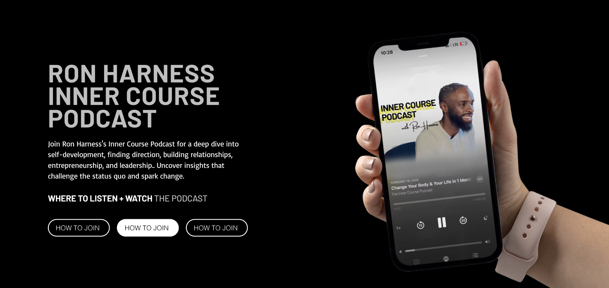 The actual Inner Course Podcast launch design featuring the phone mockup